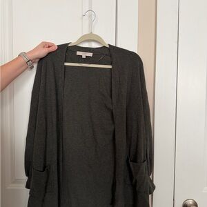 LOFT Dark Green Open-Front Pocket Cardigan